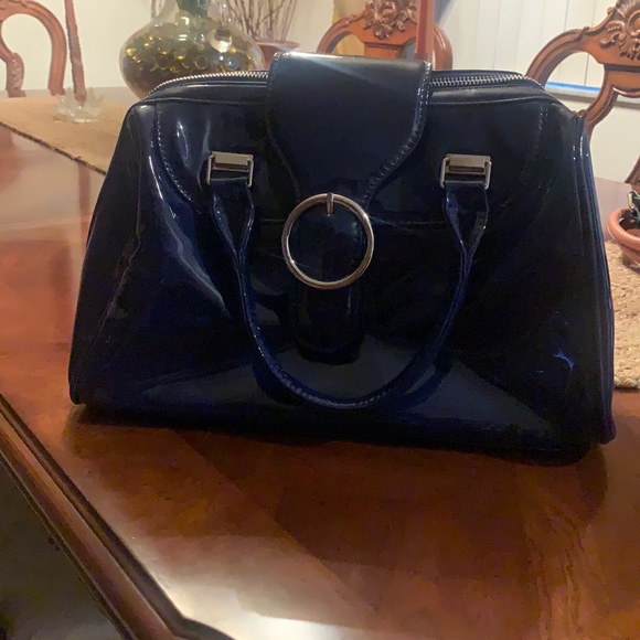 Blue faux leather charming Charlie bag . Clean inside and outside . - Picture 1 of 2